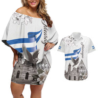 Nicaragua Leon Cathedral Couples Matching Off Shoulder Short Dress and Hawaiian Shirt Motmot with Plumeria Style - Wonder Print Shop