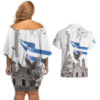 Nicaragua Leon Cathedral Couples Matching Off Shoulder Short Dress and Hawaiian Shirt Motmot with Plumeria Style - Wonder Print Shop