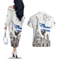 Nicaragua Leon Cathedral Couples Matching Off The Shoulder Long Sleeve Dress and Hawaiian Shirt Motmot with Plumeria Style - Wonder Print Shop