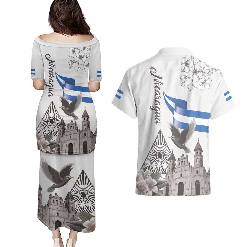 Nicaragua Leon Cathedral Couples Matching Puletasi and Hawaiian Shirt Motmot with Plumeria Style - Wonder Print Shop