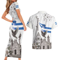 Nicaragua Leon Cathedral Couples Matching Short Sleeve Bodycon Dress and Hawaiian Shirt Motmot with Plumeria Style - Wonder Print Shop