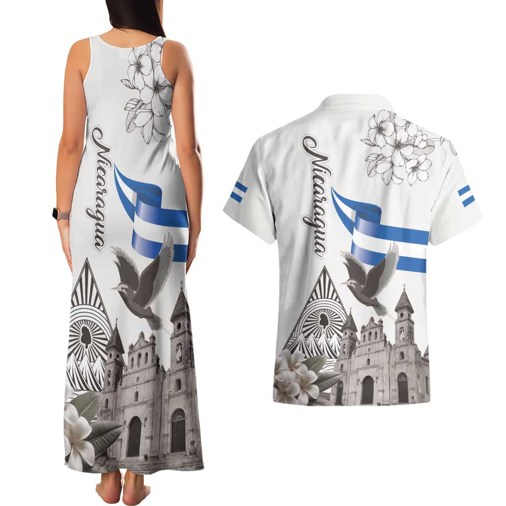 Nicaragua Leon Cathedral Couples Matching Tank Maxi Dress and Hawaiian Shirt Motmot with Plumeria Style - Wonder Print Shop