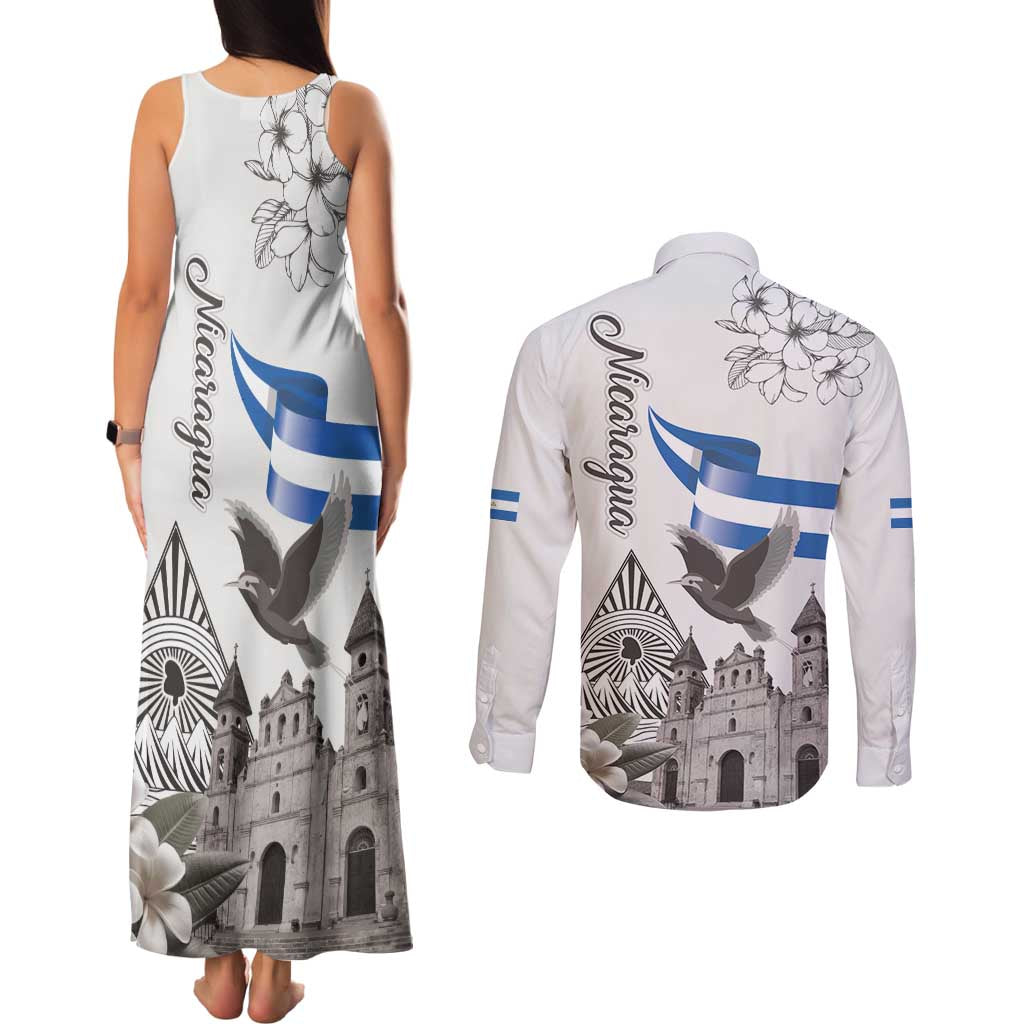 Nicaragua Leon Cathedral Couples Matching Tank Maxi Dress and Long Sleeve Button Shirt Motmot with Plumeria Style - Wonder Print Shop