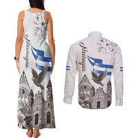 Nicaragua Leon Cathedral Couples Matching Tank Maxi Dress and Long Sleeve Button Shirt Motmot with Plumeria Style - Wonder Print Shop