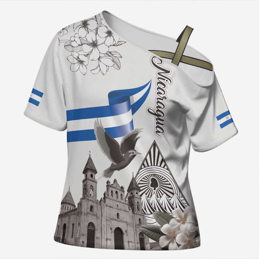 Nicaragua Leon Cathedral Cross Shoulder Shirt Motmot with Plumeria Style - Wonder Print Shop