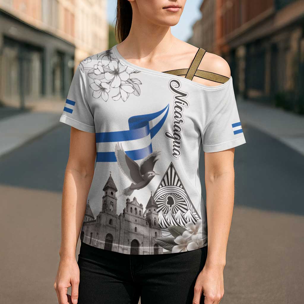 Nicaragua Leon Cathedral Cross Shoulder Shirt Motmot with Plumeria Style - Wonder Print Shop