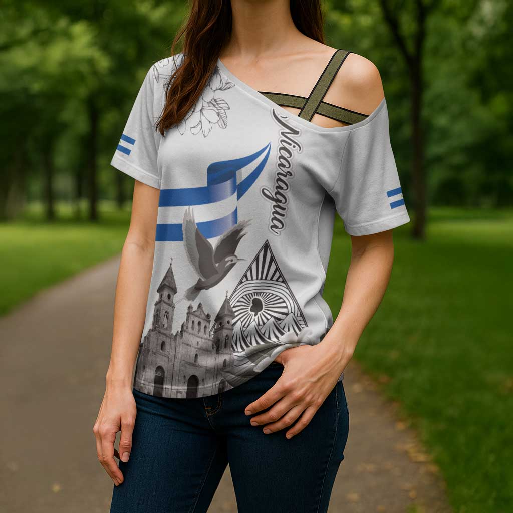Nicaragua Leon Cathedral Cross Shoulder Shirt Motmot with Plumeria Style - Wonder Print Shop