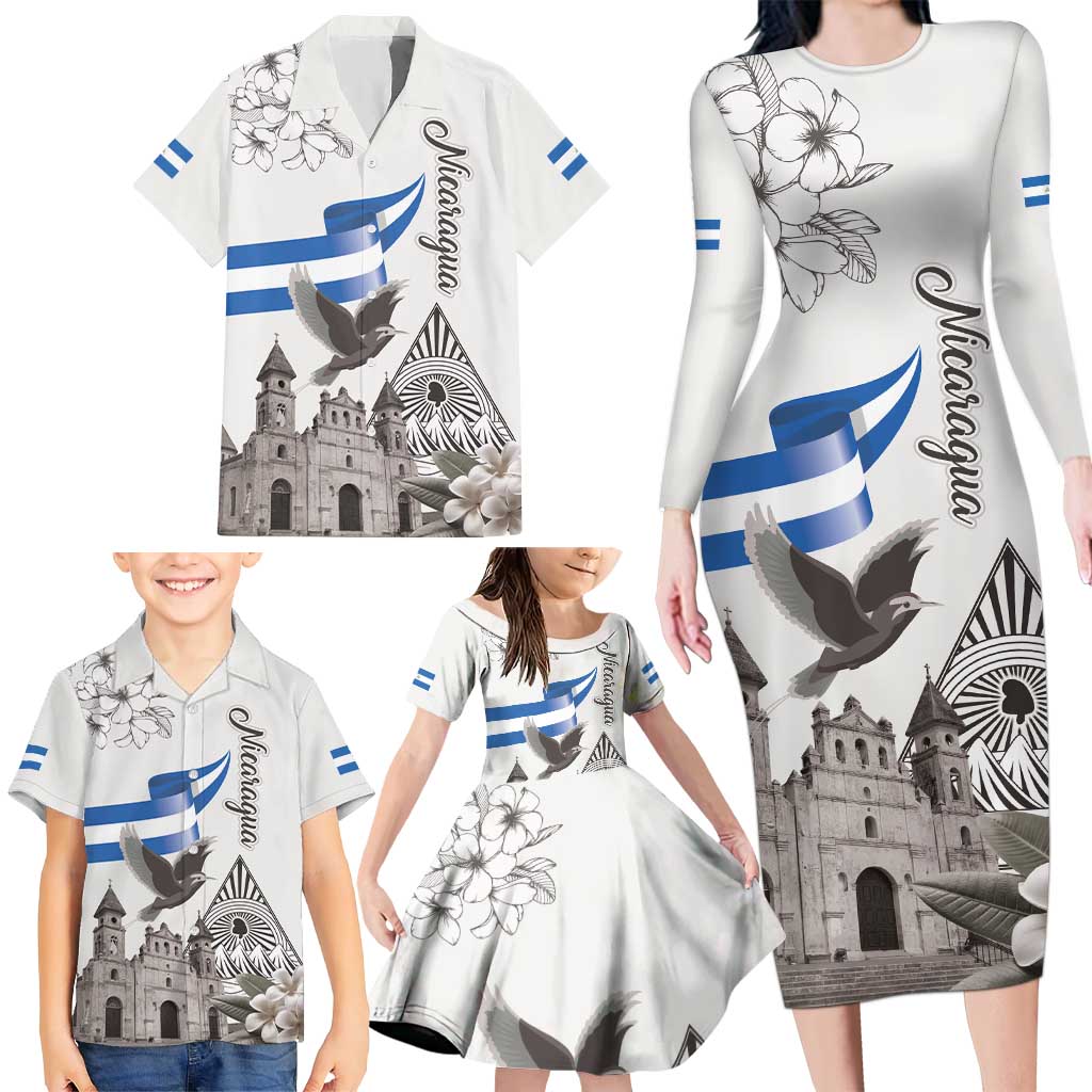 Nicaragua Leon Cathedral Family Matching Long Sleeve Bodycon Dress and Hawaiian Shirt Motmot with Plumeria Style - Wonder Print Shop