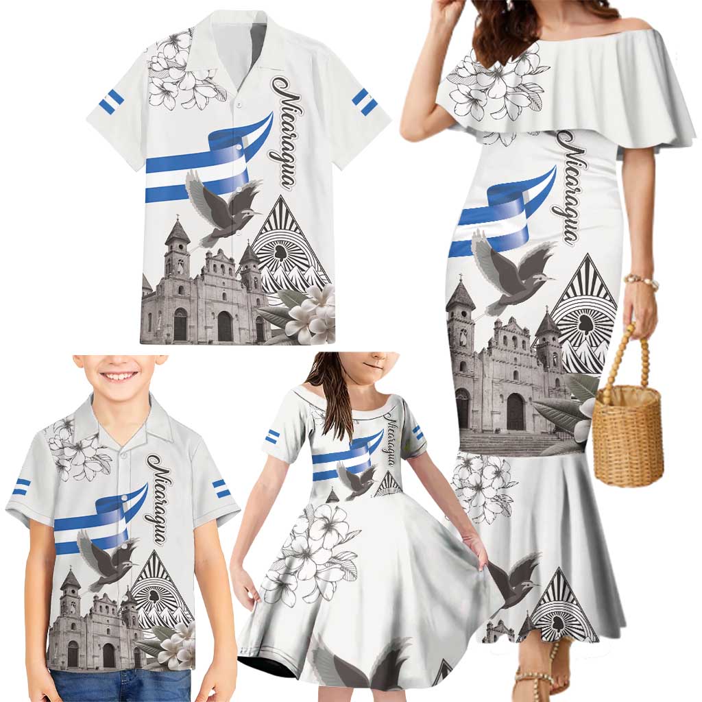 Nicaragua Leon Cathedral Family Matching Mermaid Dress and Hawaiian Shirt Motmot with Plumeria Style - Wonder Print Shop
