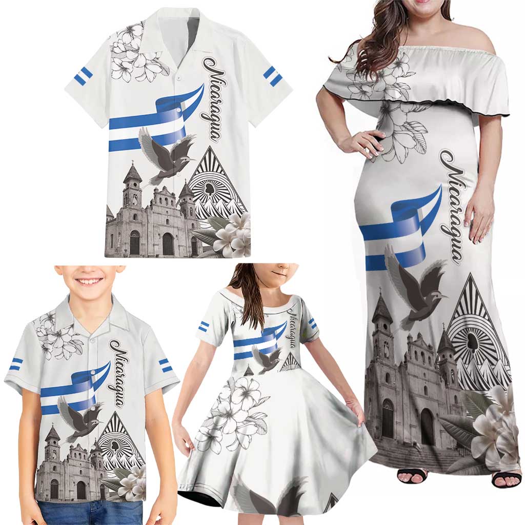 Nicaragua Leon Cathedral Family Matching Off Shoulder Maxi Dress and Hawaiian Shirt Motmot with Plumeria Style - Wonder Print Shop