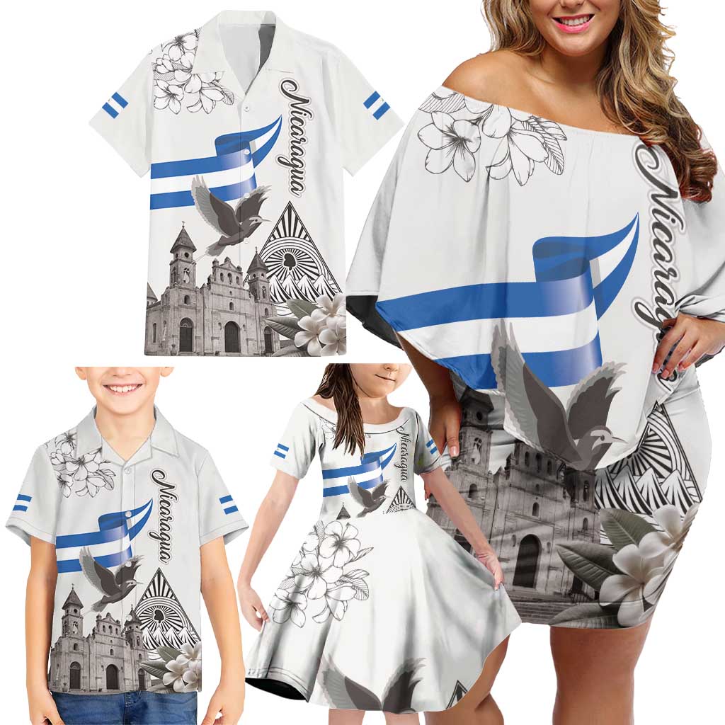 Nicaragua Leon Cathedral Family Matching Off Shoulder Short Dress and Hawaiian Shirt Motmot with Plumeria Style - Wonder Print Shop