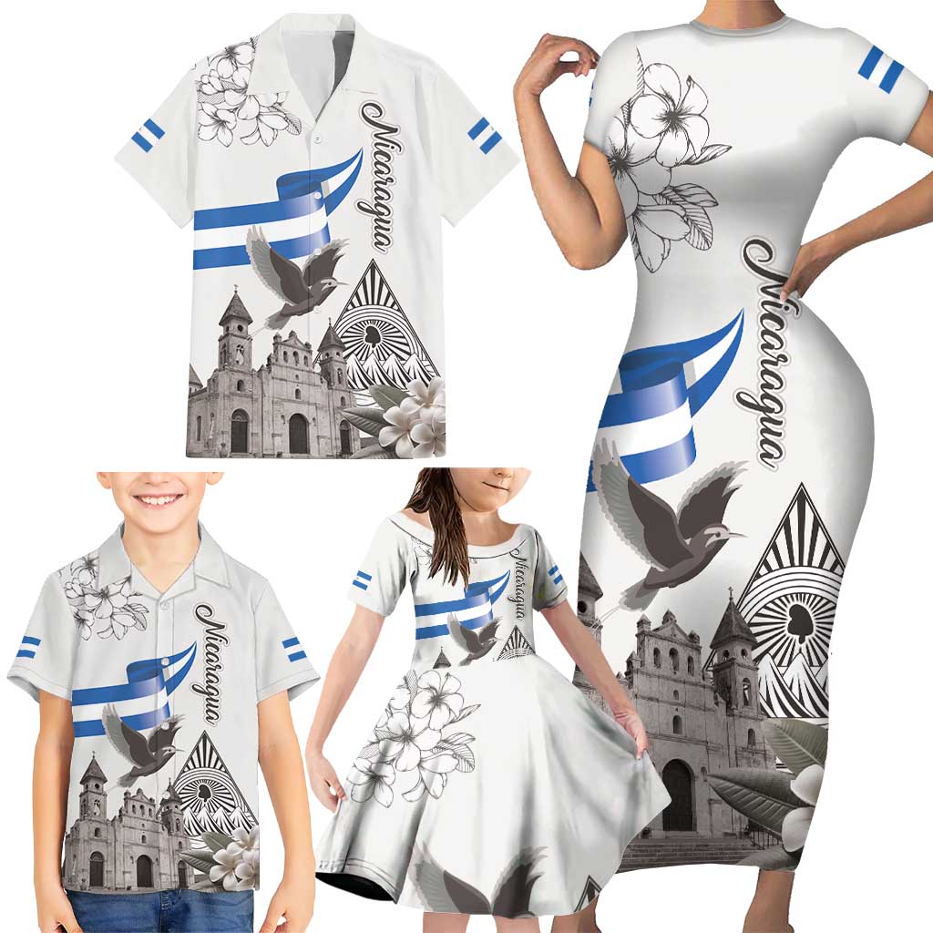 Nicaragua Leon Cathedral Family Matching Short Sleeve Bodycon Dress and Hawaiian Shirt Motmot with Plumeria Style - Wonder Print Shop