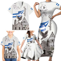 Nicaragua Leon Cathedral Family Matching Short Sleeve Bodycon Dress and Hawaiian Shirt Motmot with Plumeria Style - Wonder Print Shop