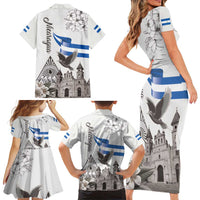 Nicaragua Leon Cathedral Family Matching Short Sleeve Bodycon Dress and Hawaiian Shirt Motmot with Plumeria Style - Wonder Print Shop