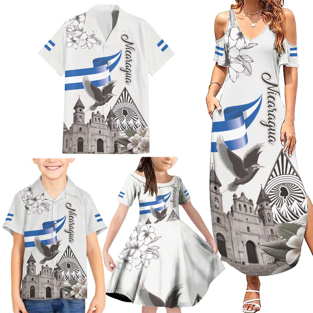 Nicaragua Leon Cathedral Family Matching Summer Maxi Dress and Hawaiian Shirt Motmot with Plumeria Style - Wonder Print Shop