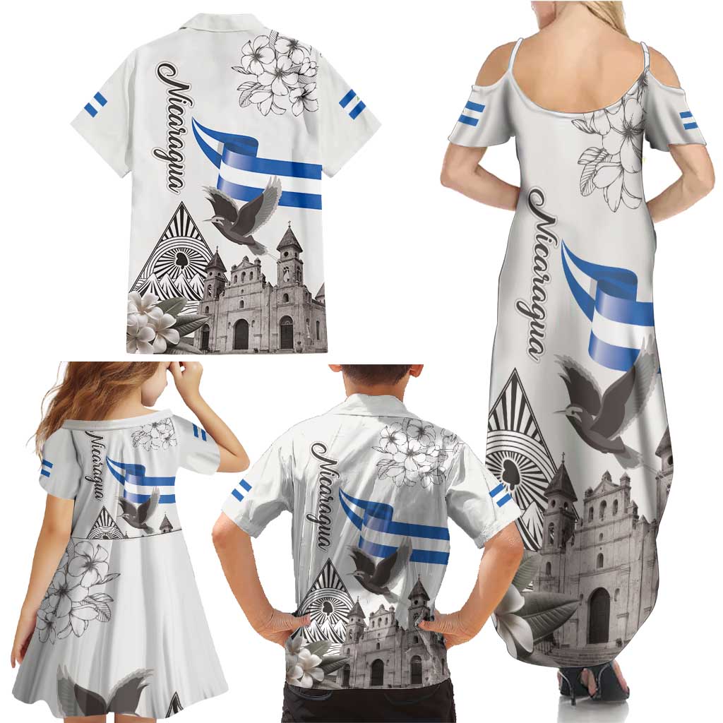 Nicaragua Leon Cathedral Family Matching Summer Maxi Dress and Hawaiian Shirt Motmot with Plumeria Style - Wonder Print Shop