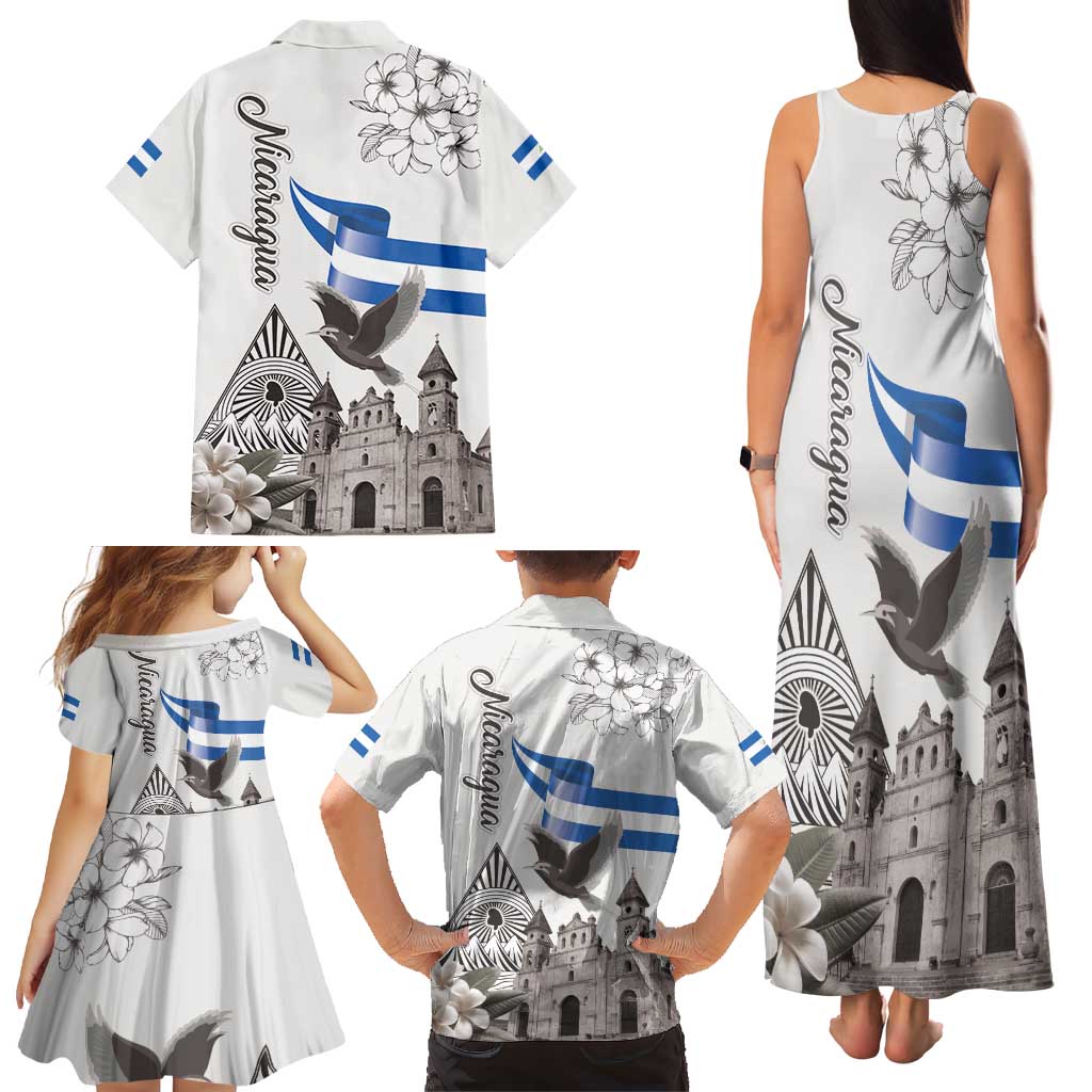 Nicaragua Leon Cathedral Family Matching Tank Maxi Dress and Hawaiian Shirt Motmot with Plumeria Style - Wonder Print Shop