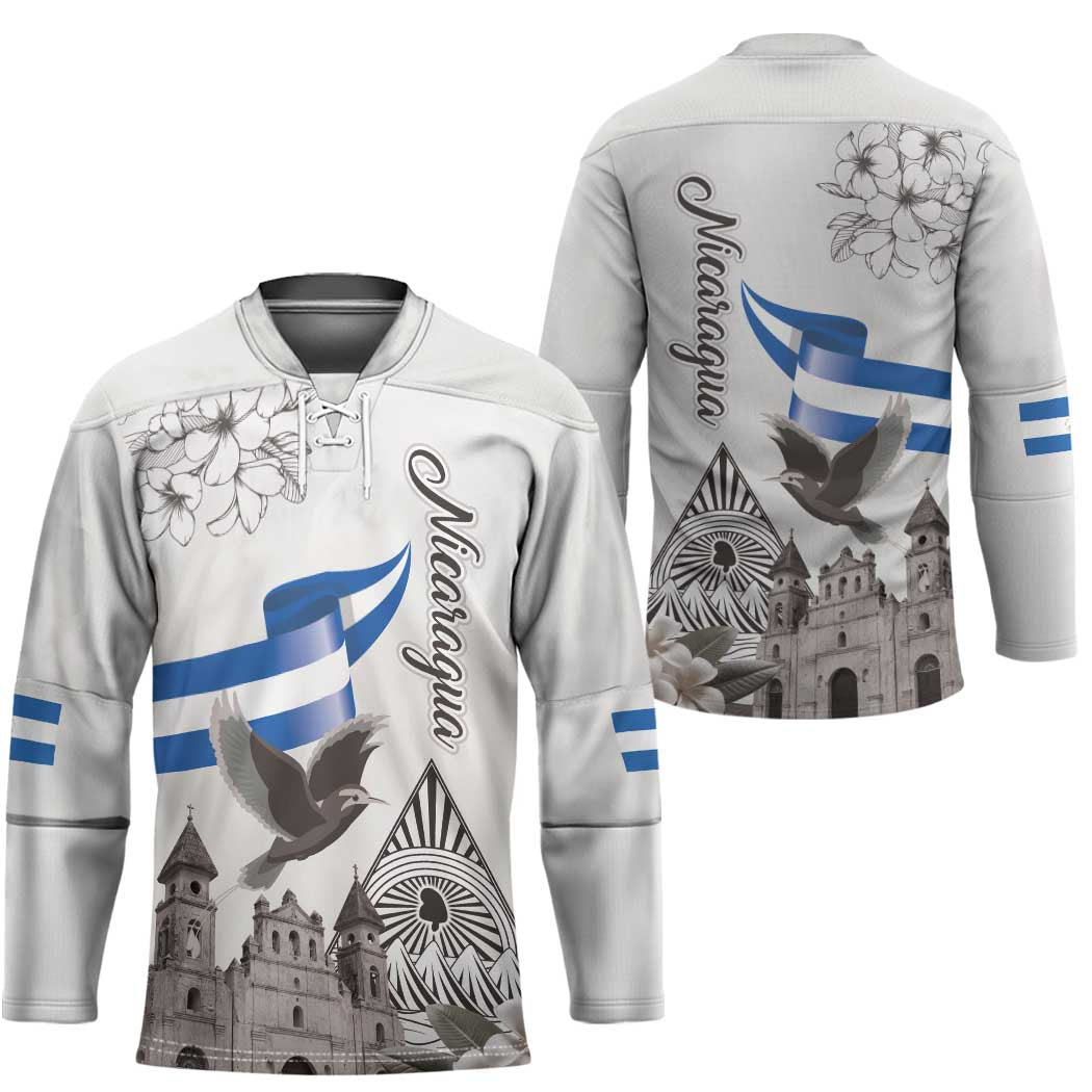 Nicaragua Leon Cathedral Hockey Jersey Motmot with Plumeria Style - Wonder Print Shop
