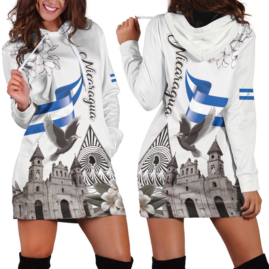 Nicaragua Leon Cathedral Hoodie Dress Motmot with Plumeria Style - Wonder Print Shop