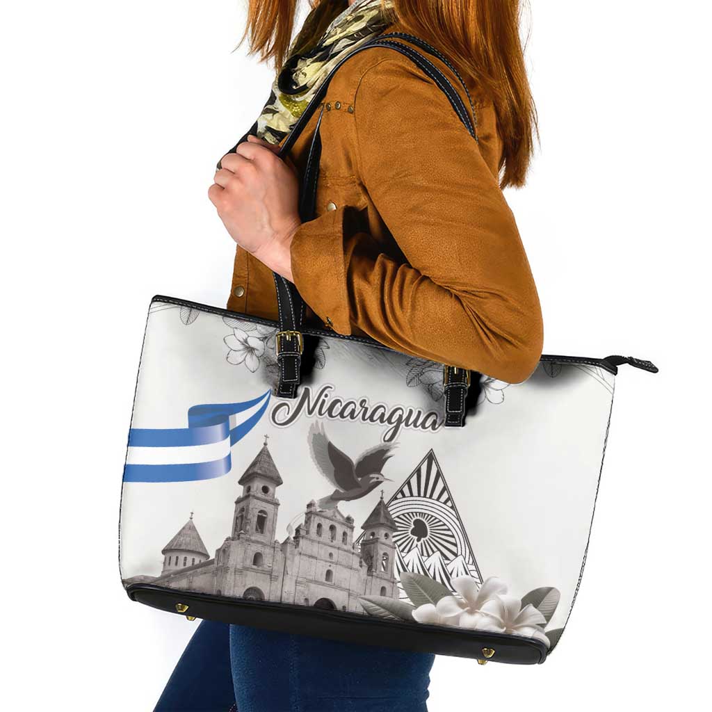 Nicaragua Leon Cathedral Leather Tote Bag Motmot with Plumeria Style - Wonder Print Shop
