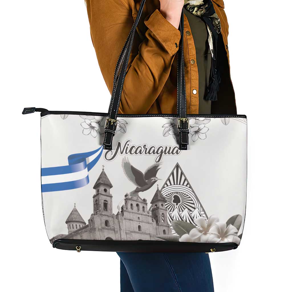 Nicaragua Leon Cathedral Leather Tote Bag Motmot with Plumeria Style - Wonder Print Shop