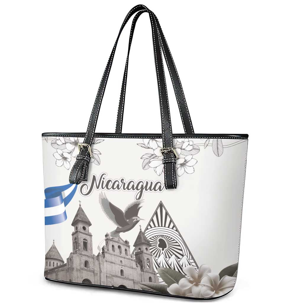 Nicaragua Leon Cathedral Leather Tote Bag Motmot with Plumeria Style - Wonder Print Shop
