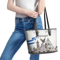 Nicaragua Leon Cathedral Leather Tote Bag Motmot with Plumeria Style - Wonder Print Shop