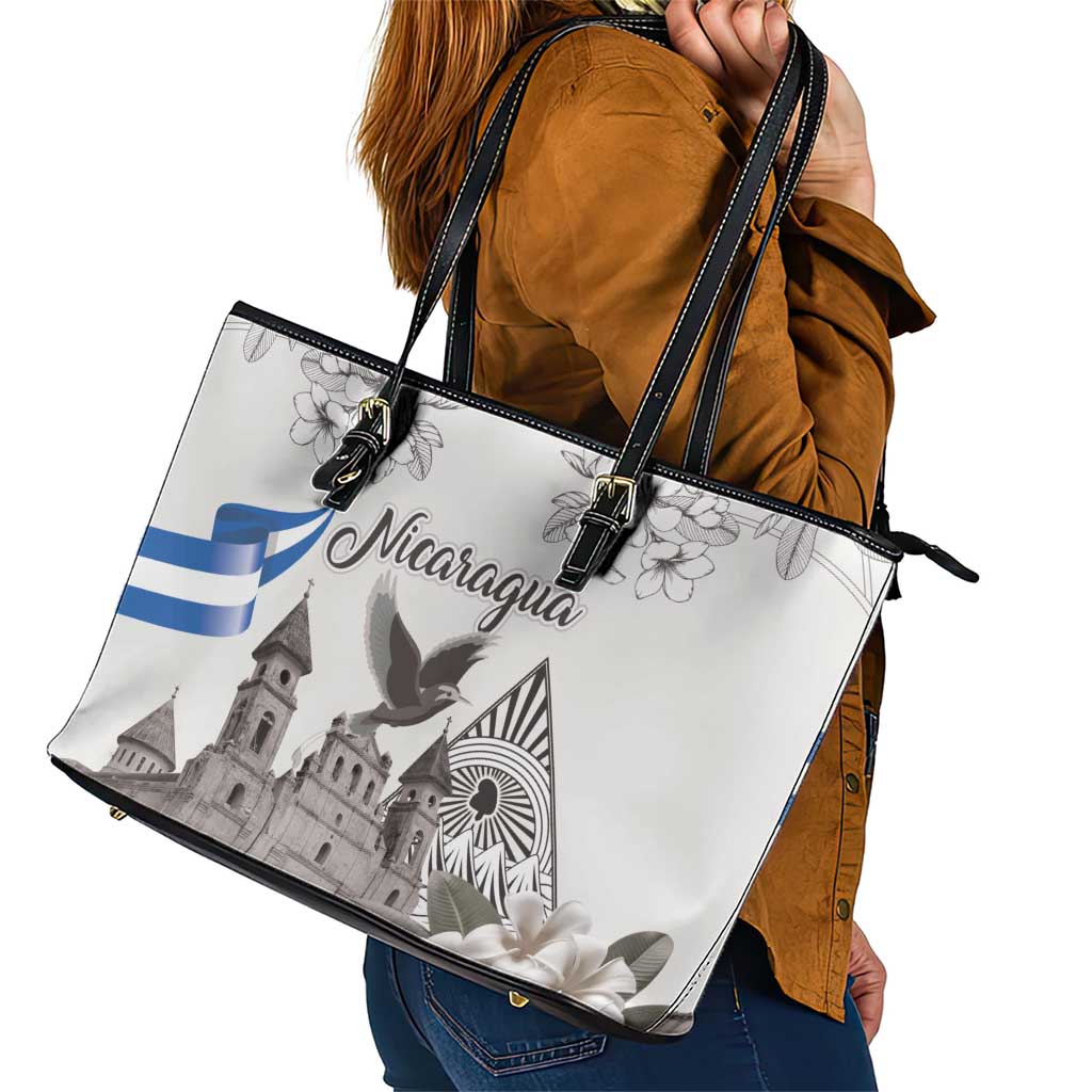 Nicaragua Leon Cathedral Leather Tote Bag Motmot with Plumeria Style - Wonder Print Shop