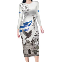 Nicaragua Leon Cathedral Long Sleeve Bodycon Dress Motmot with Plumeria Style - Wonder Print Shop