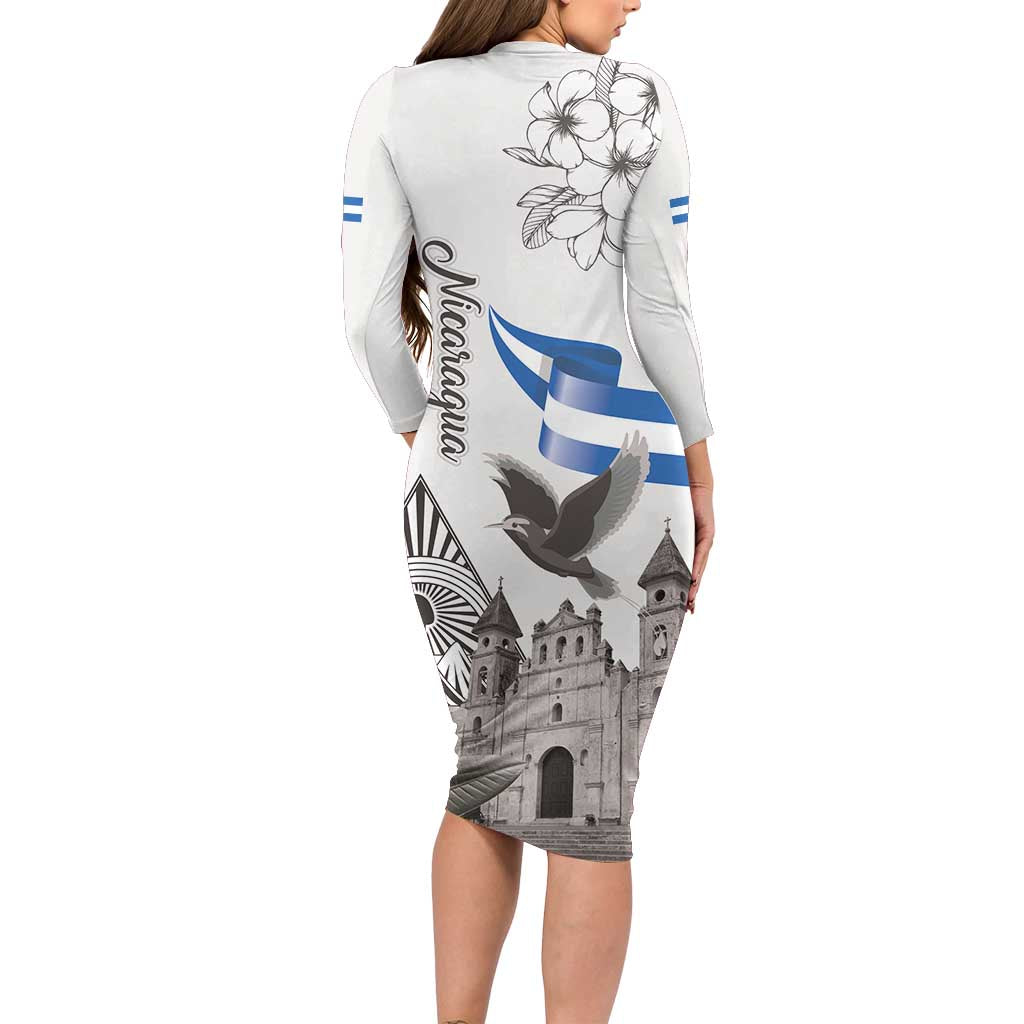 Nicaragua Leon Cathedral Long Sleeve Bodycon Dress Motmot with Plumeria Style - Wonder Print Shop
