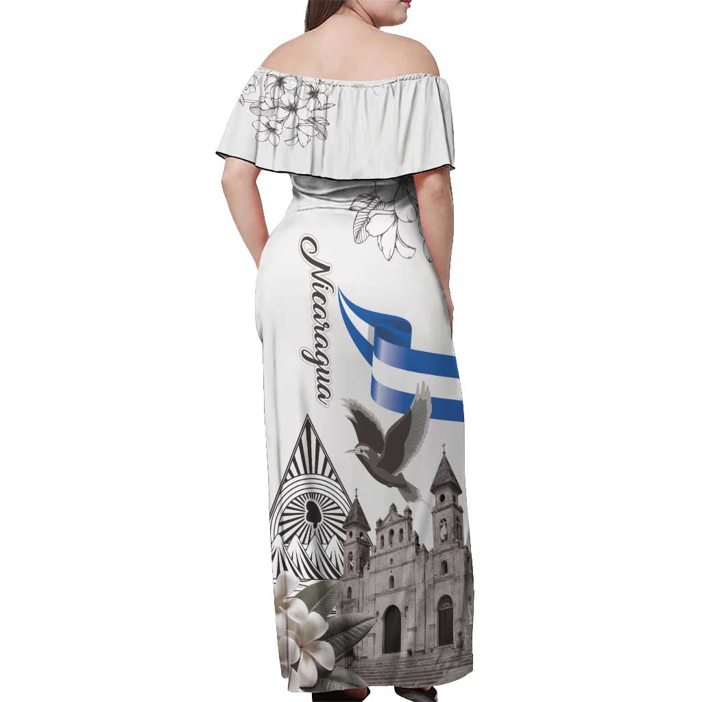 Nicaragua Leon Cathedral Off Shoulder Maxi Dress Motmot with Plumeria Style - Wonder Print Shop