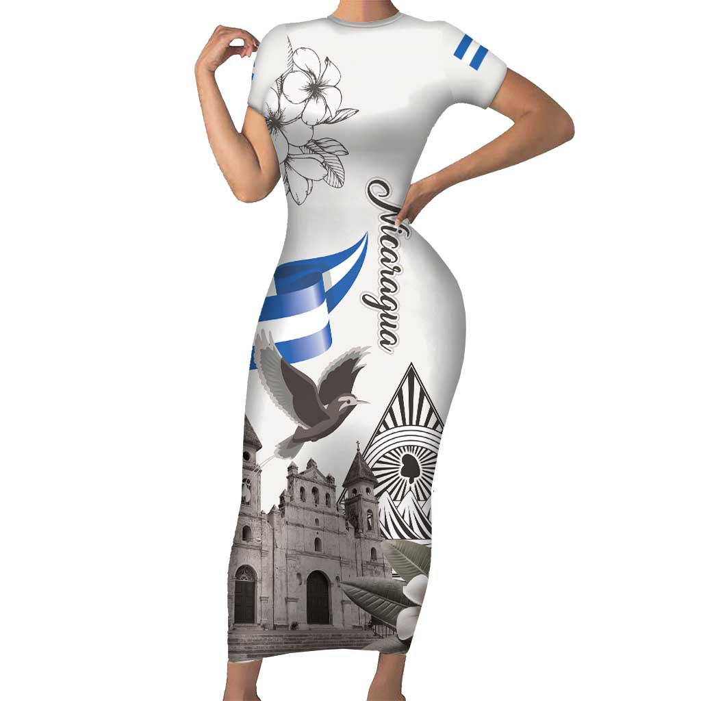 Nicaragua Leon Cathedral Short Sleeve Bodycon Dress Motmot with Plumeria Style - Wonder Print Shop