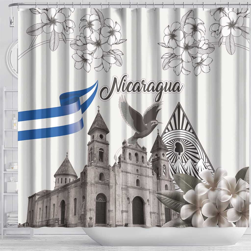 Nicaragua Leon Cathedral Shower Curtain Motmot with Plumeria Style - Wonder Print Shop