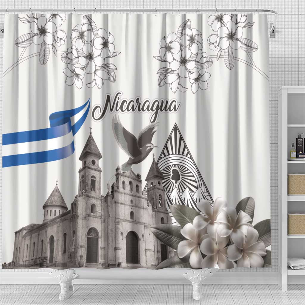 Nicaragua Leon Cathedral Shower Curtain Motmot with Plumeria Style - Wonder Print Shop