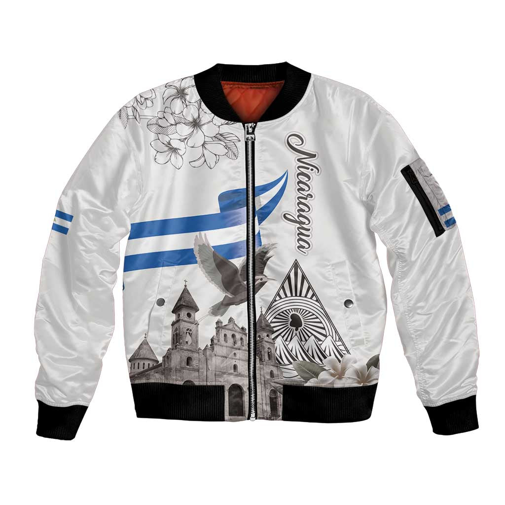 Nicaragua Leon Cathedral Sleeve Zip Bomber Jacket Motmot with Plumeria Style - Wonder Print Shop