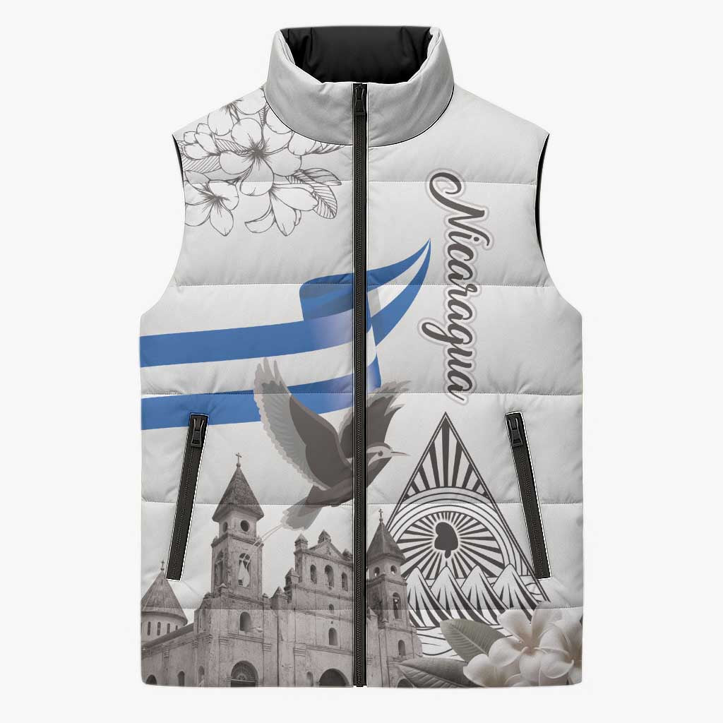 Nicaragua Leon Cathedral Sleeveless Puffer Jacket Motmot with Plumeria Style - Wonder Print Shop