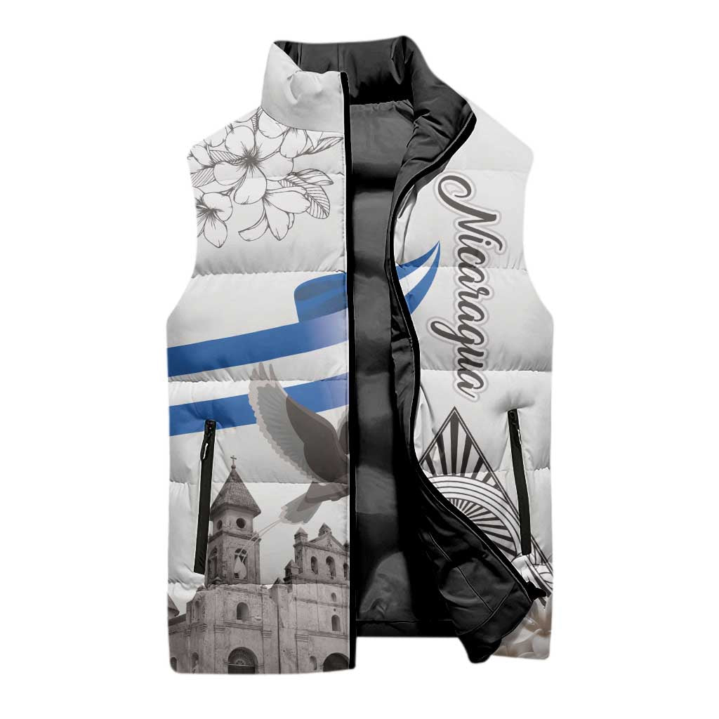 Nicaragua Leon Cathedral Sleeveless Puffer Jacket Motmot with Plumeria Style - Wonder Print Shop