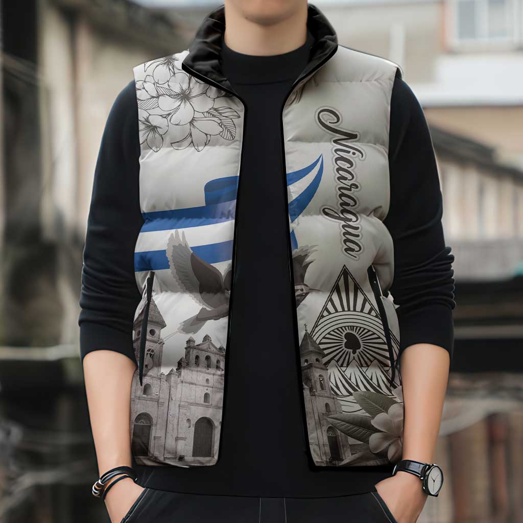 Nicaragua Leon Cathedral Sleeveless Puffer Jacket Motmot with Plumeria Style - Wonder Print Shop