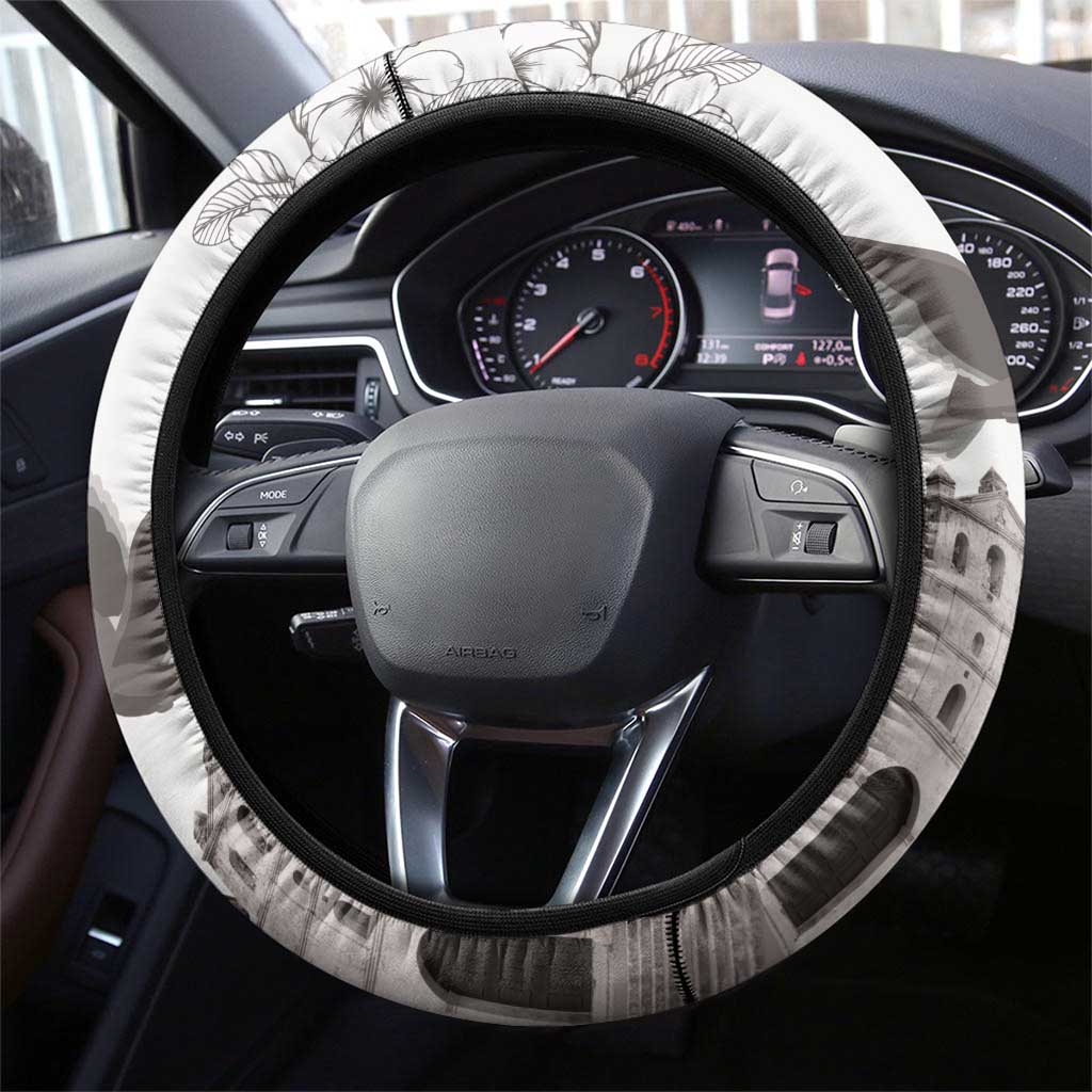 Nicaragua Leon Cathedral Steering Wheel Cover Motmot with Plumeria Style - Wonder Print Shop