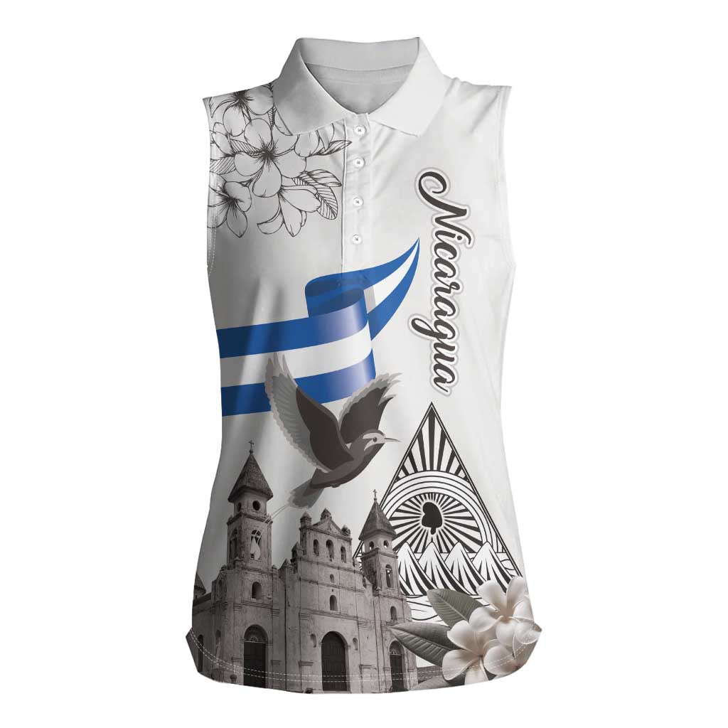 Nicaragua Leon Cathedral Women Sleeveless Polo Shirt Motmot with Plumeria Style - Wonder Print Shop