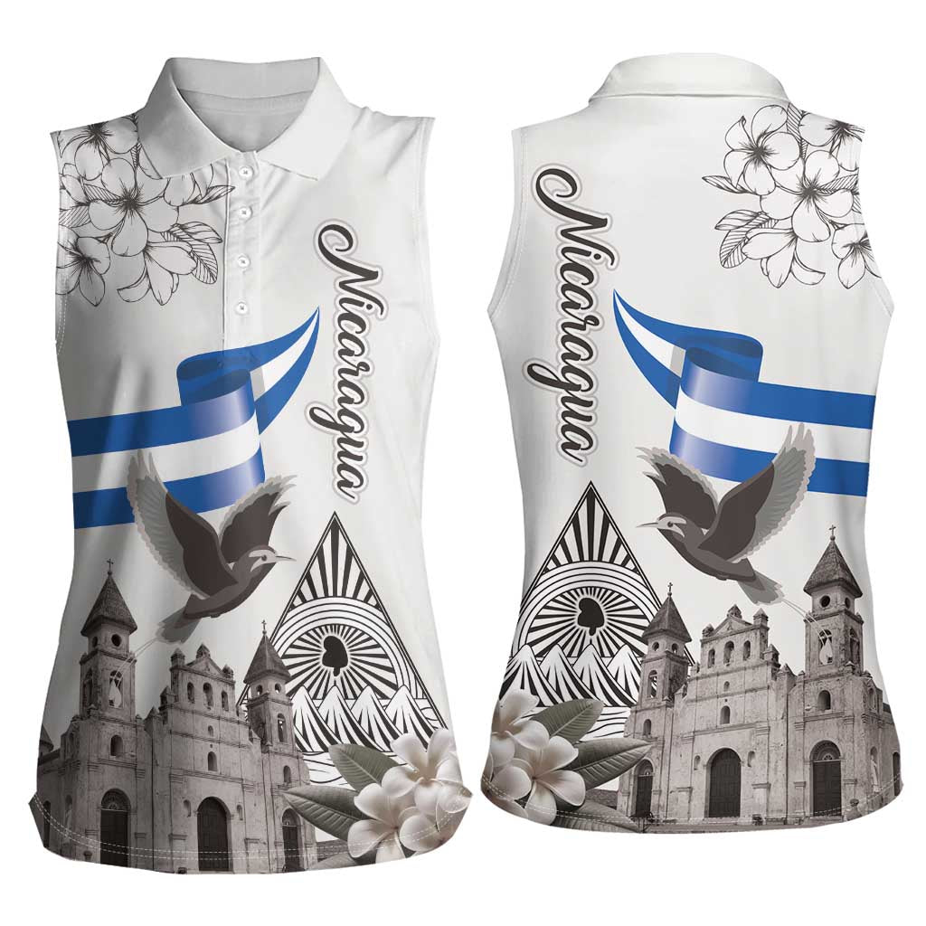 Nicaragua Leon Cathedral Women Sleeveless Polo Shirt Motmot with Plumeria Style - Wonder Print Shop