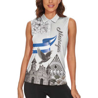 Nicaragua Leon Cathedral Women Sleeveless Polo Shirt Motmot with Plumeria Style - Wonder Print Shop