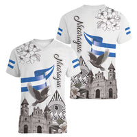 Nicaragua Leon Cathedral Women V-Neck T-Shirt Motmot with Plumeria Style - Wonder Print Shop
