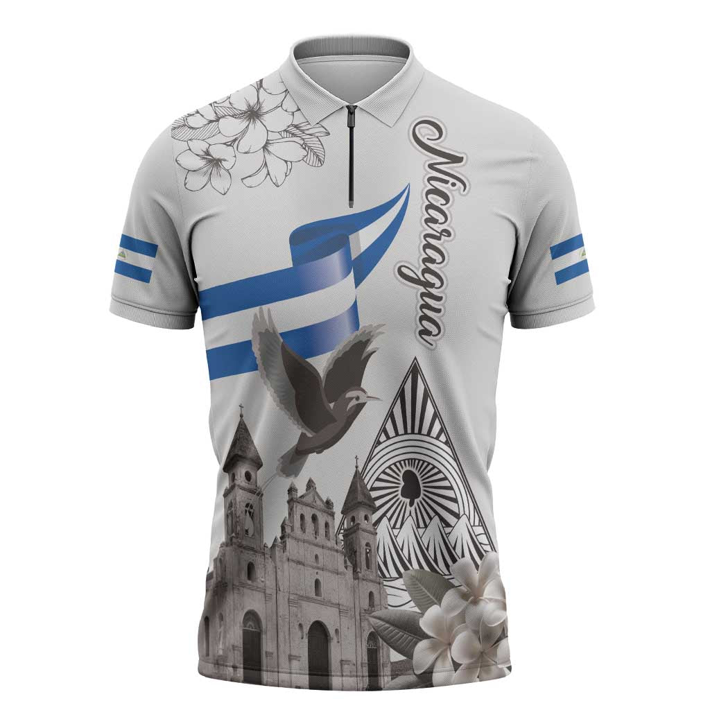 Nicaragua Leon Cathedral Zipper Polo Shirt Motmot with Plumeria Style - Wonder Print Shop