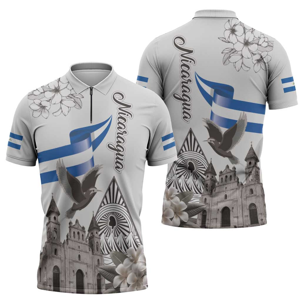 Nicaragua Leon Cathedral Zipper Polo Shirt Motmot with Plumeria Style - Wonder Print Shop