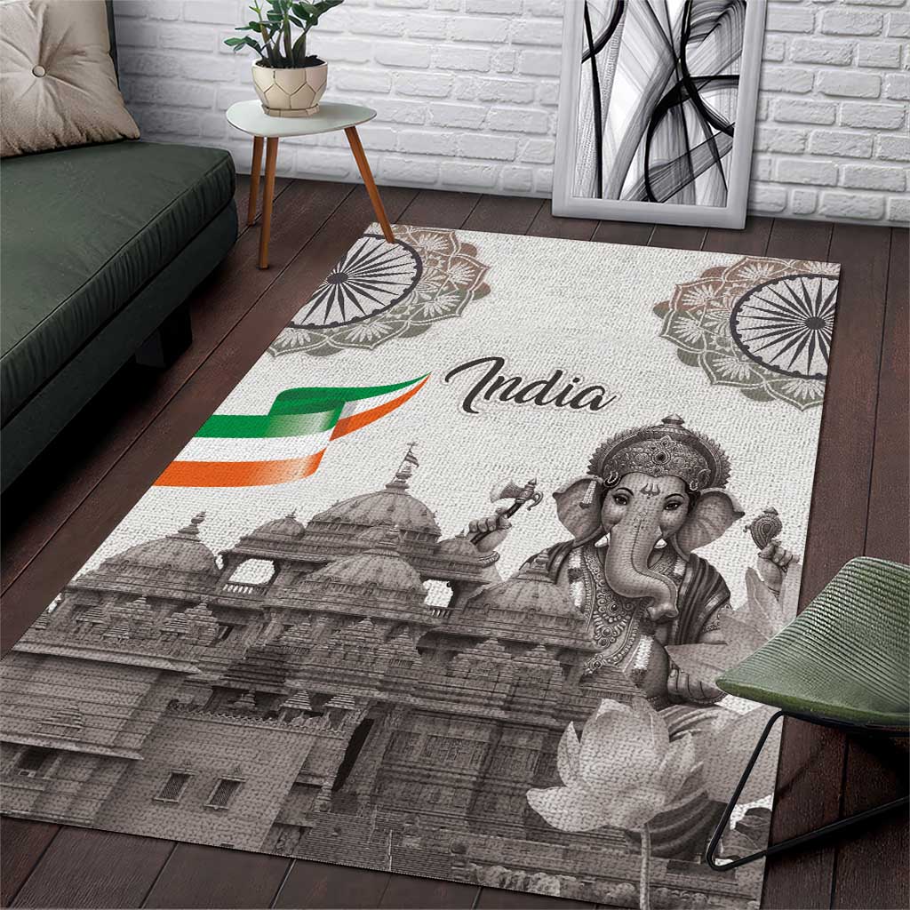 India Ganesha and Akshardham Area Rug Lord Ganpati Lotus Flag Style - Wonder Print Shop