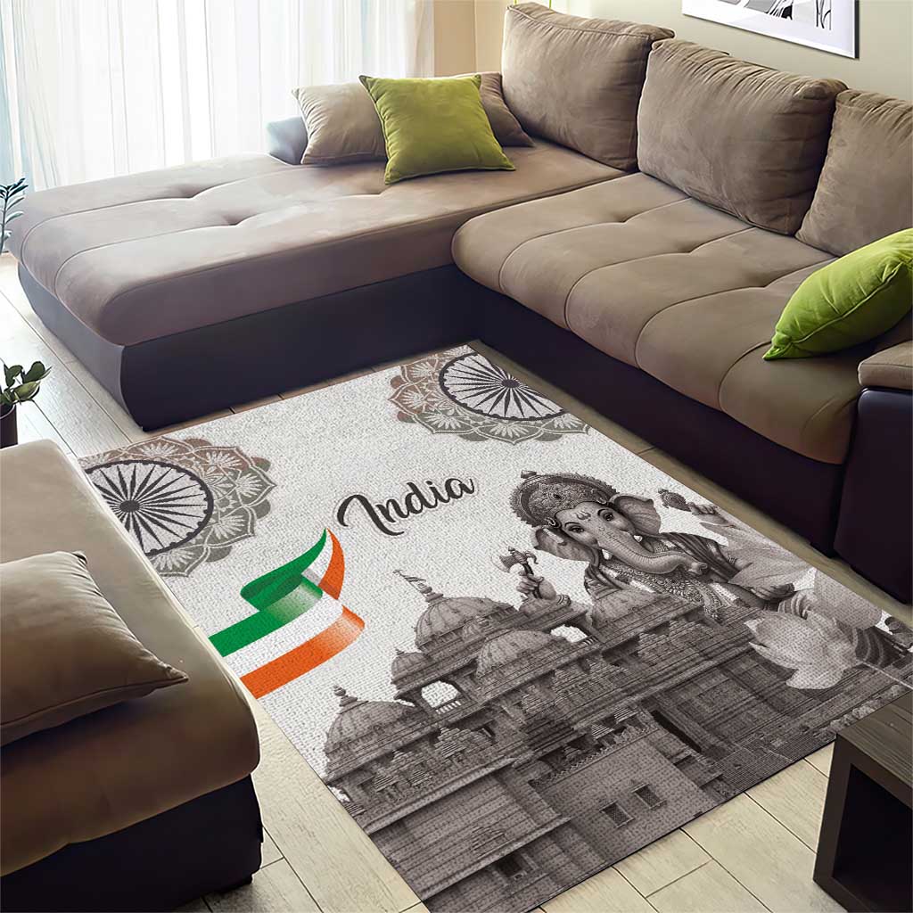 India Ganesha and Akshardham Area Rug Lord Ganpati Lotus Flag Style - Wonder Print Shop