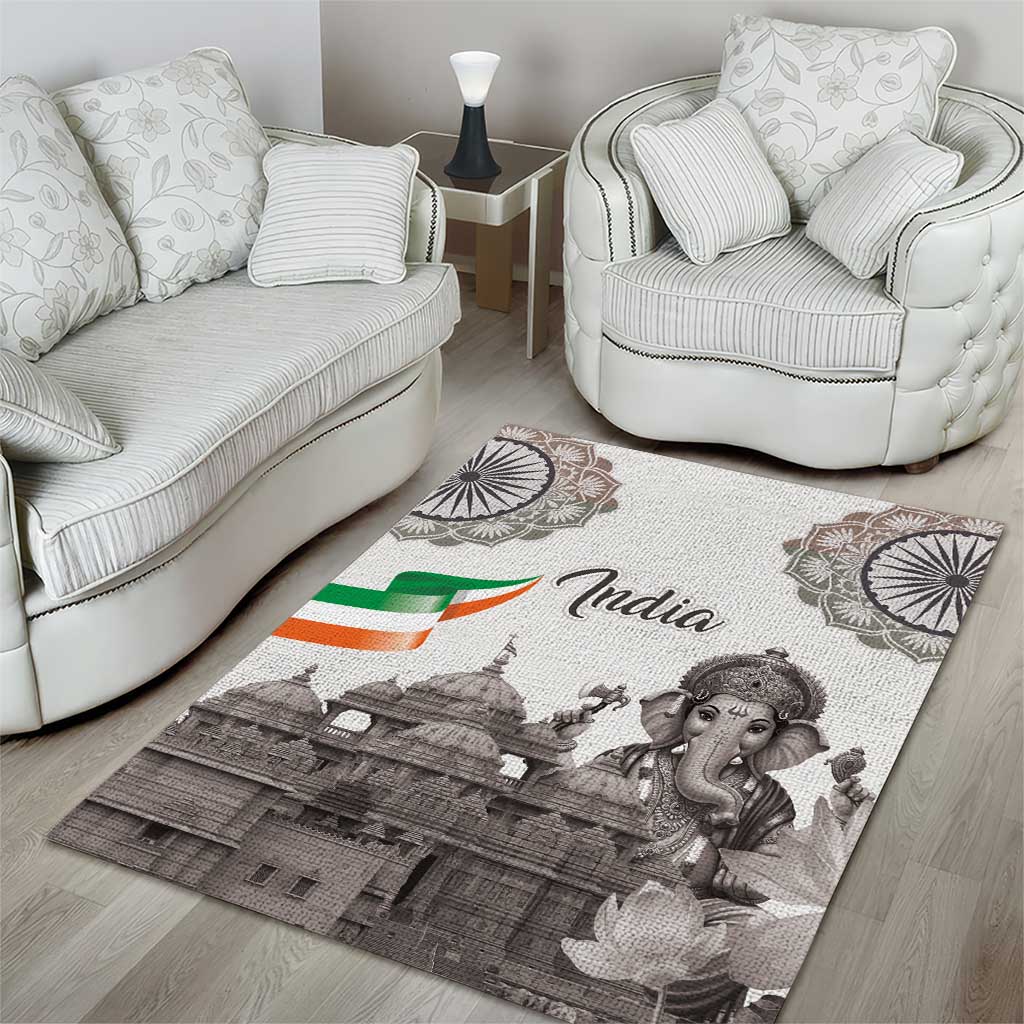India Ganesha and Akshardham Area Rug Lord Ganpati Lotus Flag Style - Wonder Print Shop