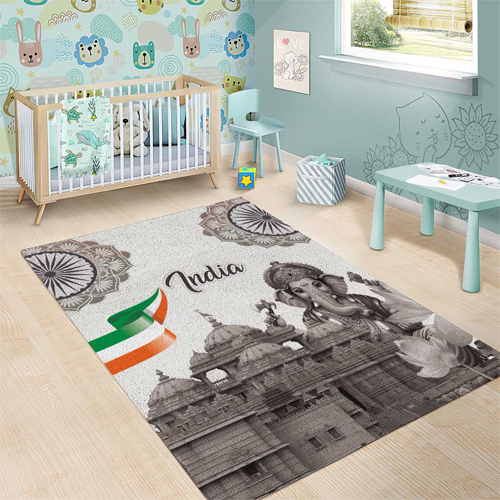 India Ganesha and Akshardham Area Rug Lord Ganpati Lotus Flag Style - Wonder Print Shop
