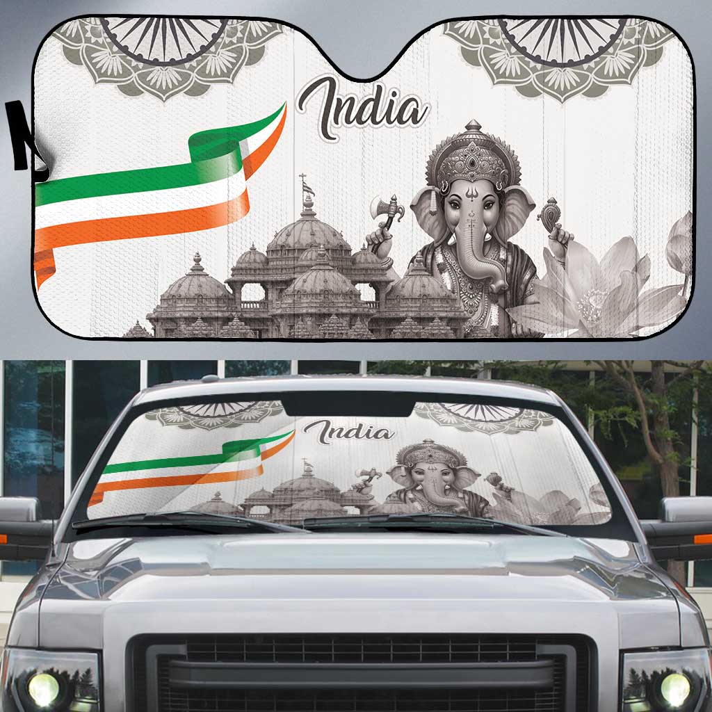 India Ganesha and Akshardham Auto Sun Shade Lord Ganpati Lotus Flag Style - Wonder Print Shop